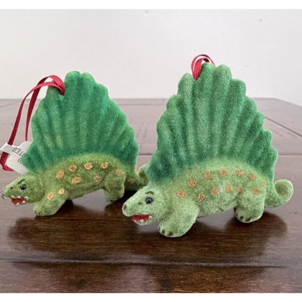 Vintage Wagner Handwork West Germany Flocked Dinosaur Spinosaurus Ornaments